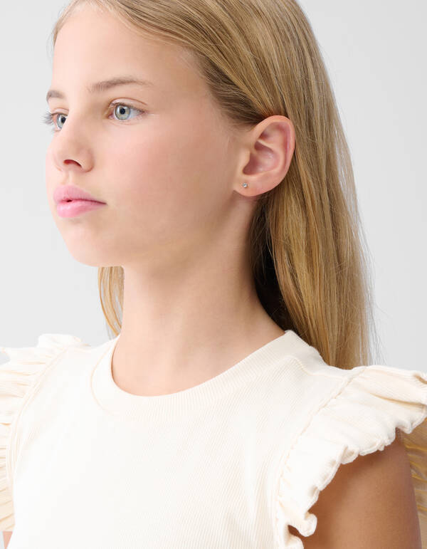 Ruffle Rib Top Off White SHOEBY GIRLS