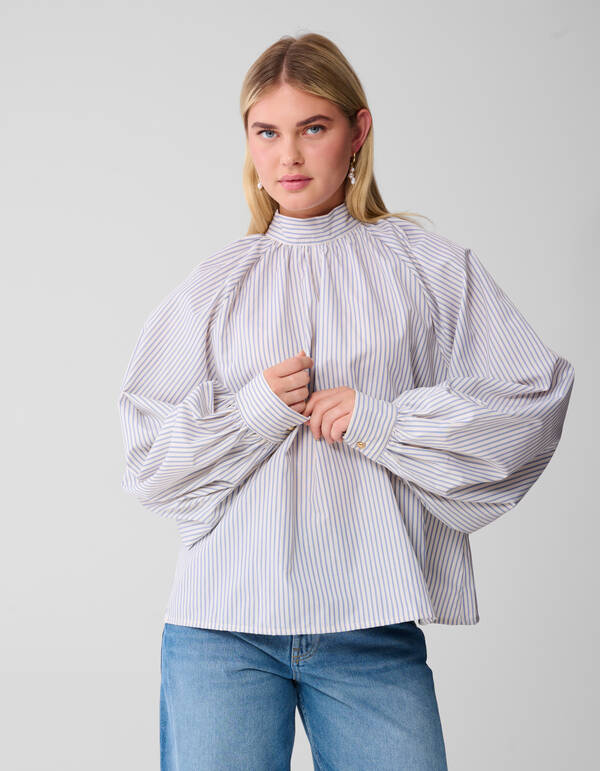 Gestreifte Schleifenbluse Blau SHOEBY WOMEN