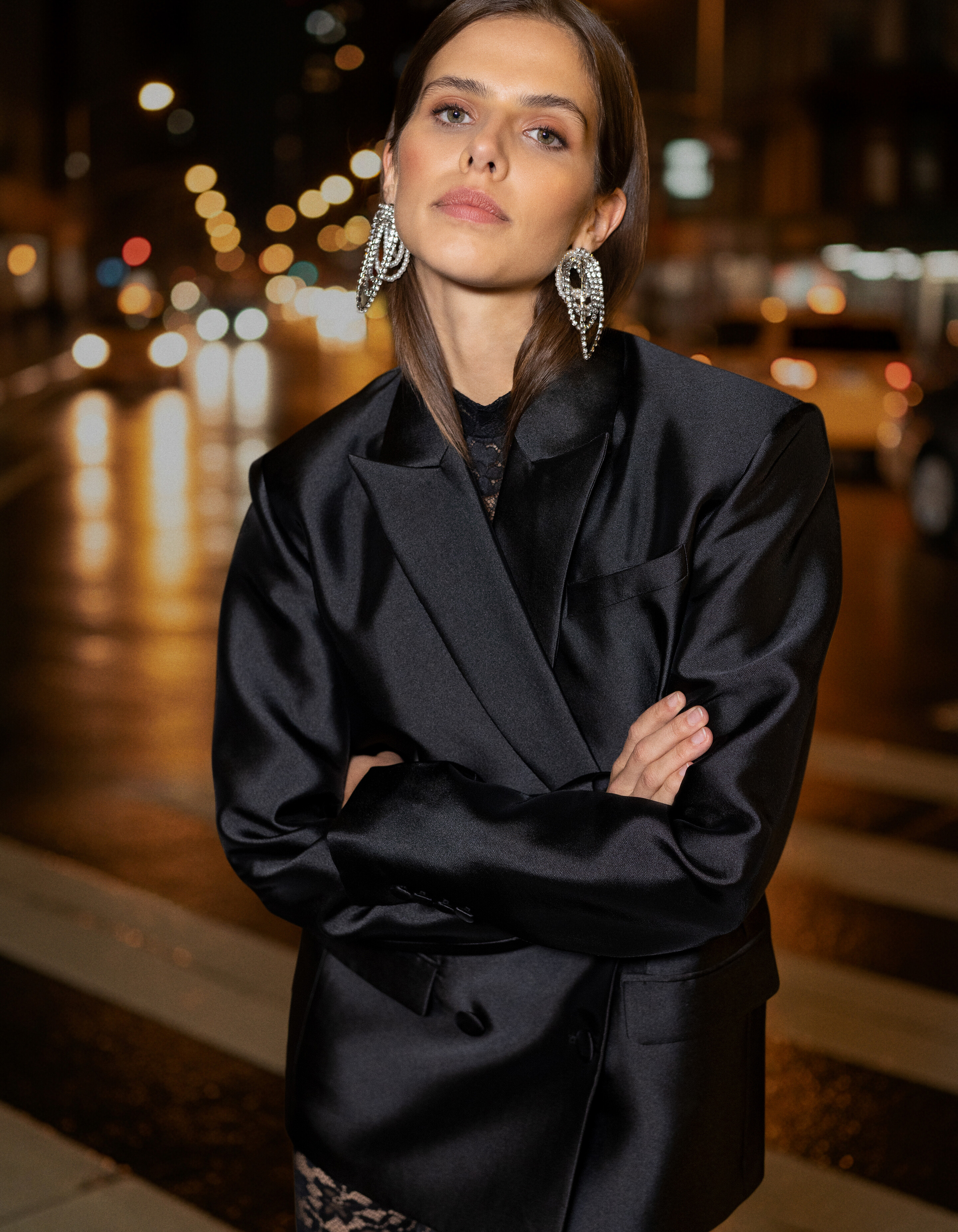 Oversized Satin Twill Blazer Black SHOEBY WOMEN