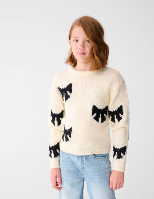 Pullover mit Schleifen-Artwork in Off White SHOEBY GIRLS
