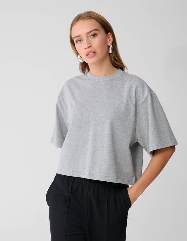 Cropped Boxy Fit T-Shirt Hellgrau SHOEBY WOMEN