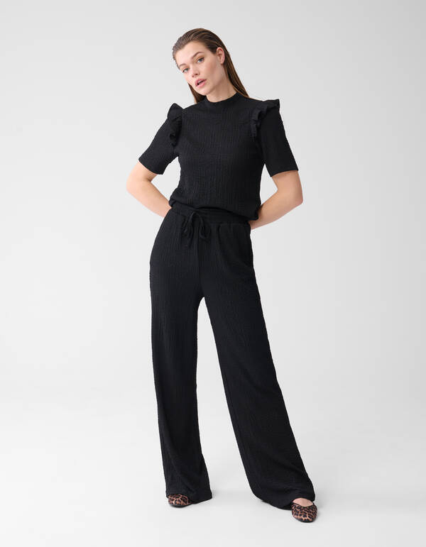 Crinkle Wide Leg Trousers Black SHOEBY WOMEN