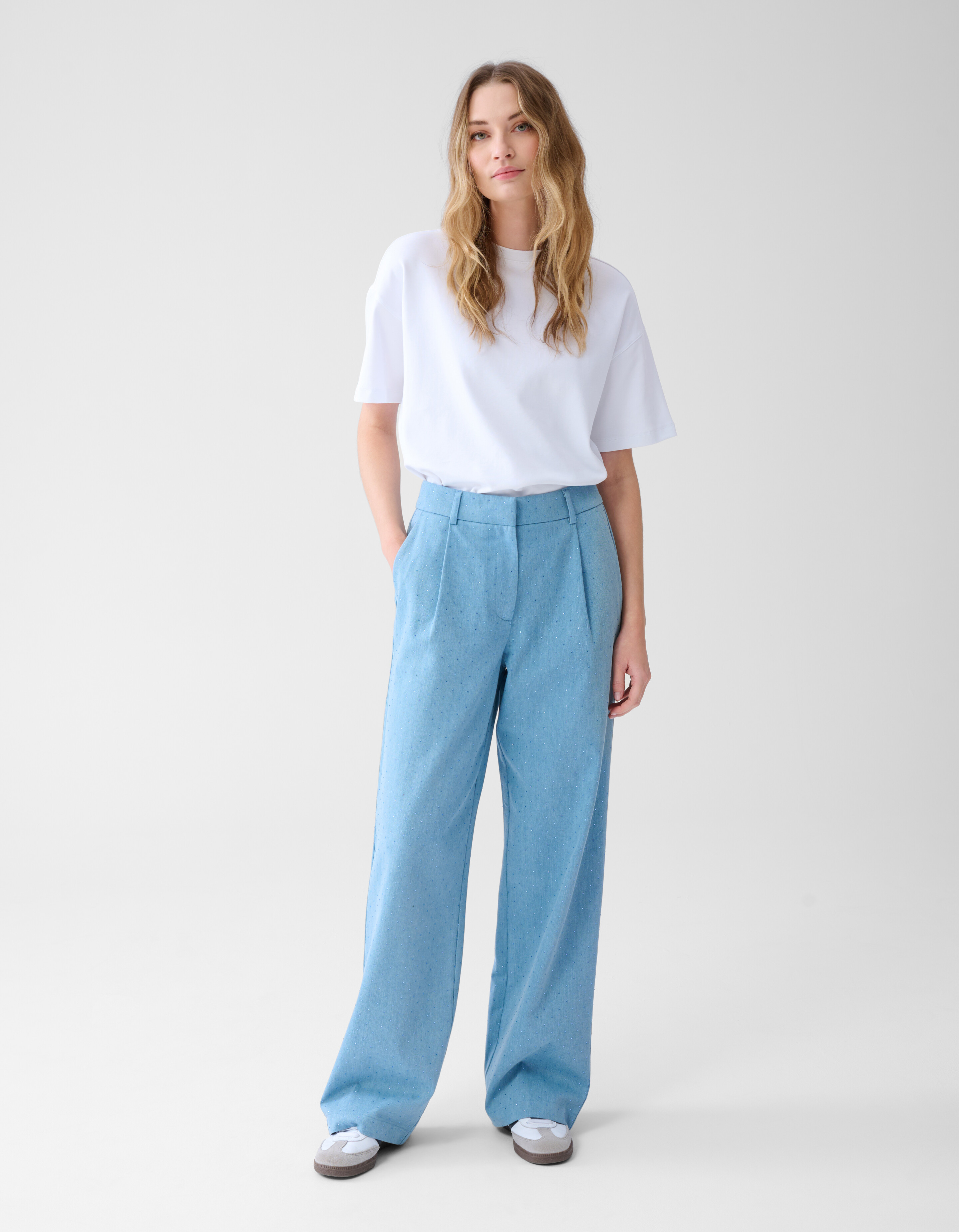 Strass Denim Hose mit weitem Bein Blau SHOEBY WOMEN