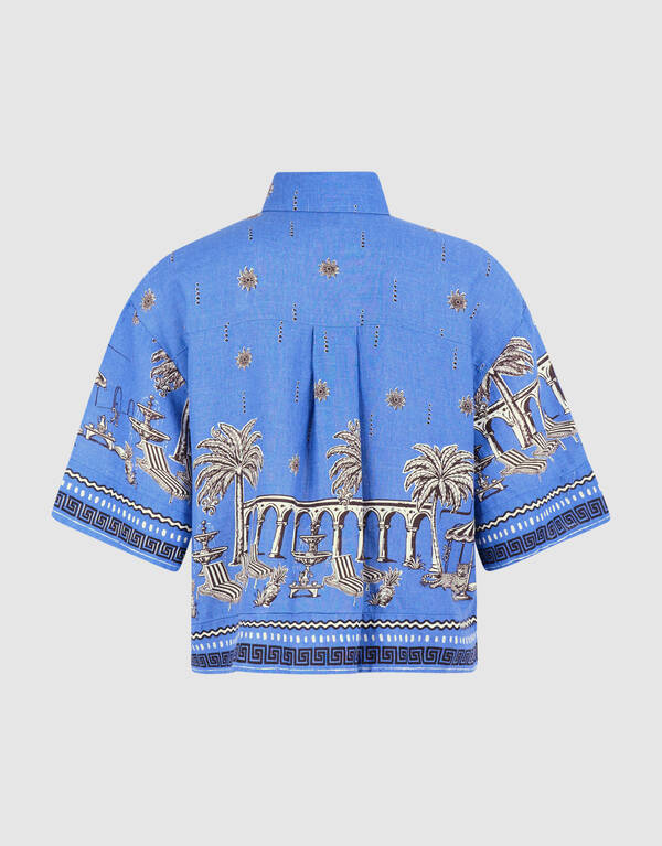 Palmblatt-Print Bluse Blau SHOEBY WOMEN