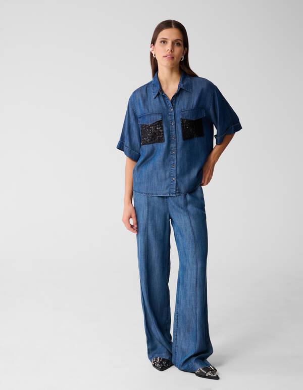 Denim Paillettenbluse Blau von Mieke SHOEBY WOMEN