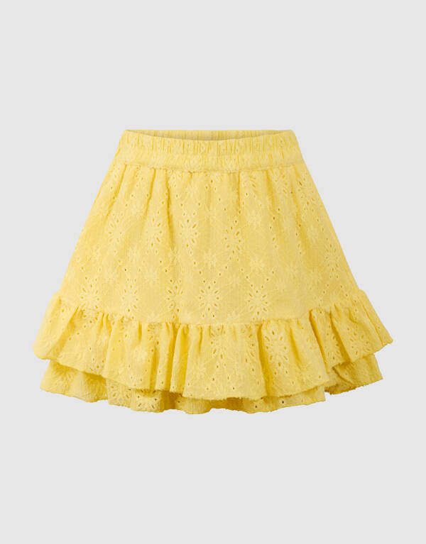 Bestickter R&uuml;schensaum Minirock Hellgelb SHOEBY GIRLS