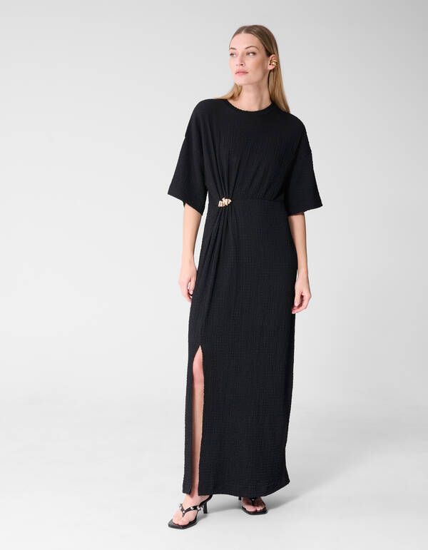 Organisches Crinkle Maxikleid Schwarz SHOEBY WOMEN