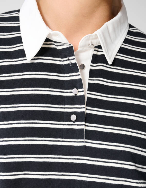 &Uuml;bergro&szlig;es Streifen-Kurzarm-Poloshirt Schwarz SHOEBY WOMEN