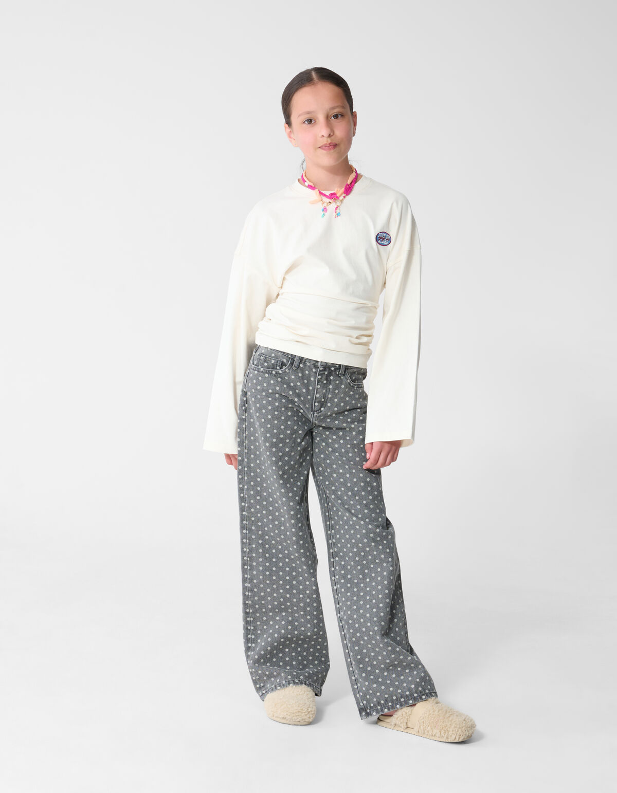 Langarmshirt mit Raffungen, gebrochenes Wei&szlig; SHOEBY GIRLS