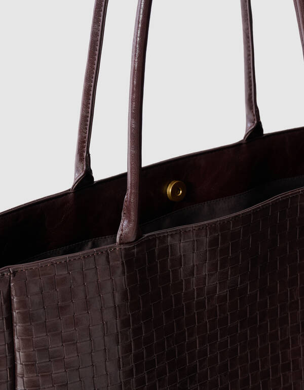 Braided Shopper Tas Donkerbruin SHOEBY ACCESSOIRES