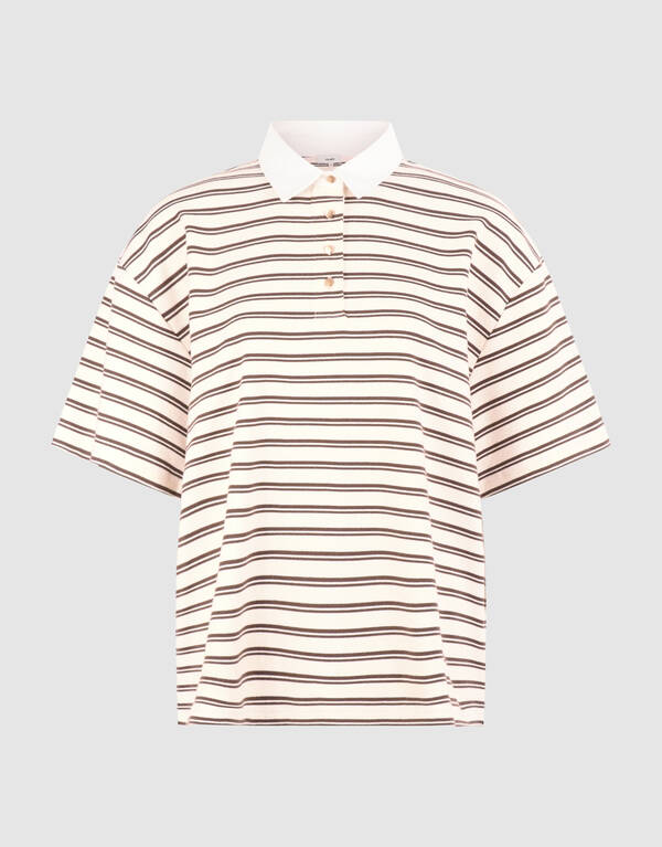 &Uuml;bergro&szlig;es Streifen-Kurzarm-Poloshirt Braun SHOEBY WOMEN