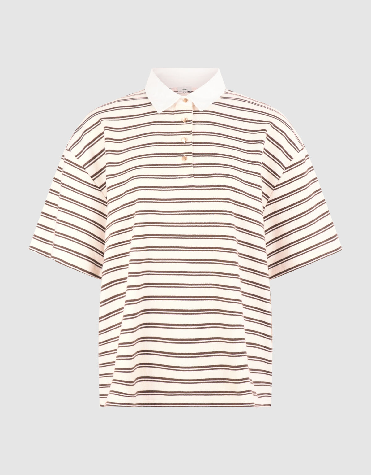 &Uuml;bergro&szlig;es Streifen-Kurzarm-Poloshirt Braun SHOEBY WOMEN