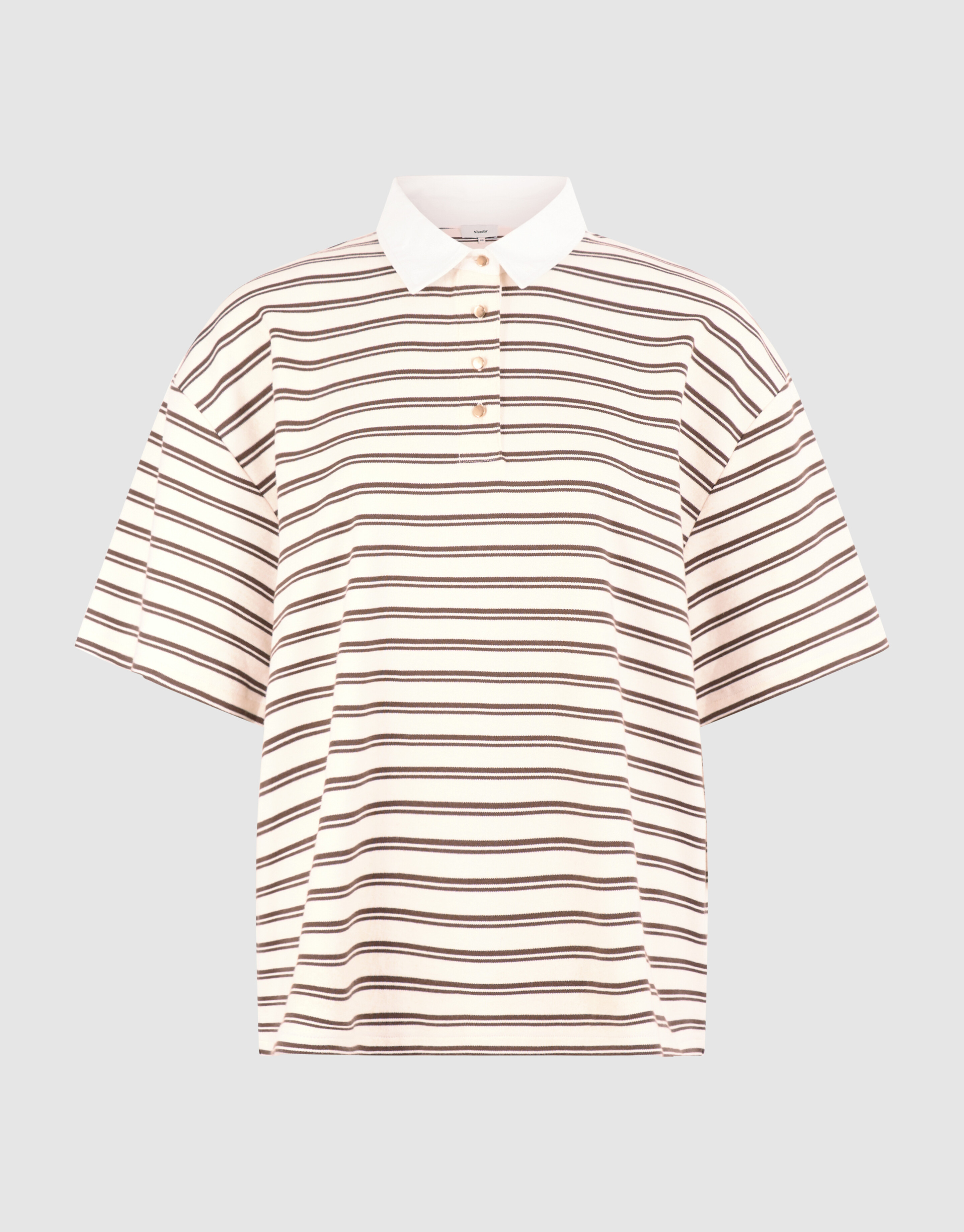 &Uuml;bergro&szlig;es Streifen-Kurzarm-Poloshirt Braun SHOEBY WOMEN