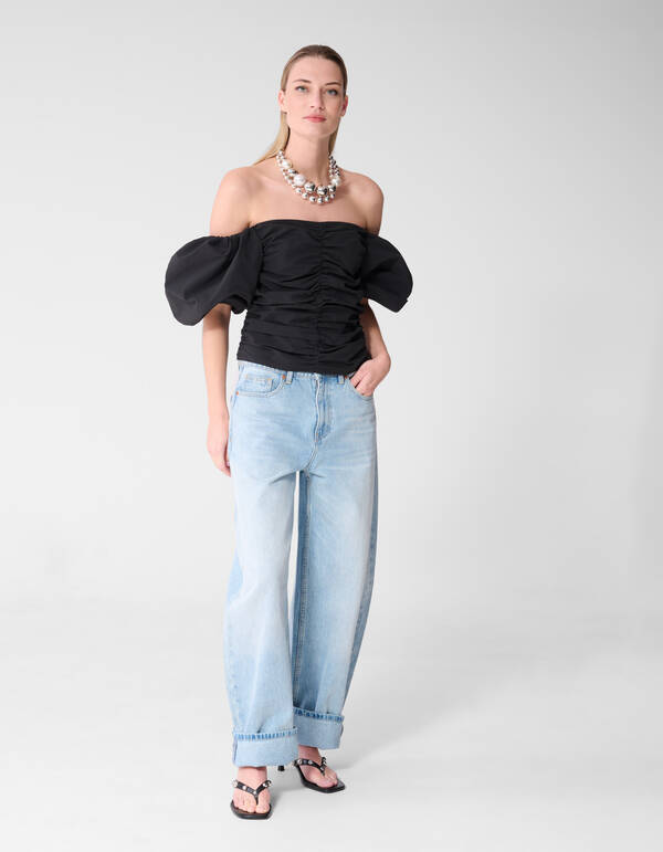 Gerafftes Off-Shoulder-Top Schwarz von Fred SHOEBY WOMEN
