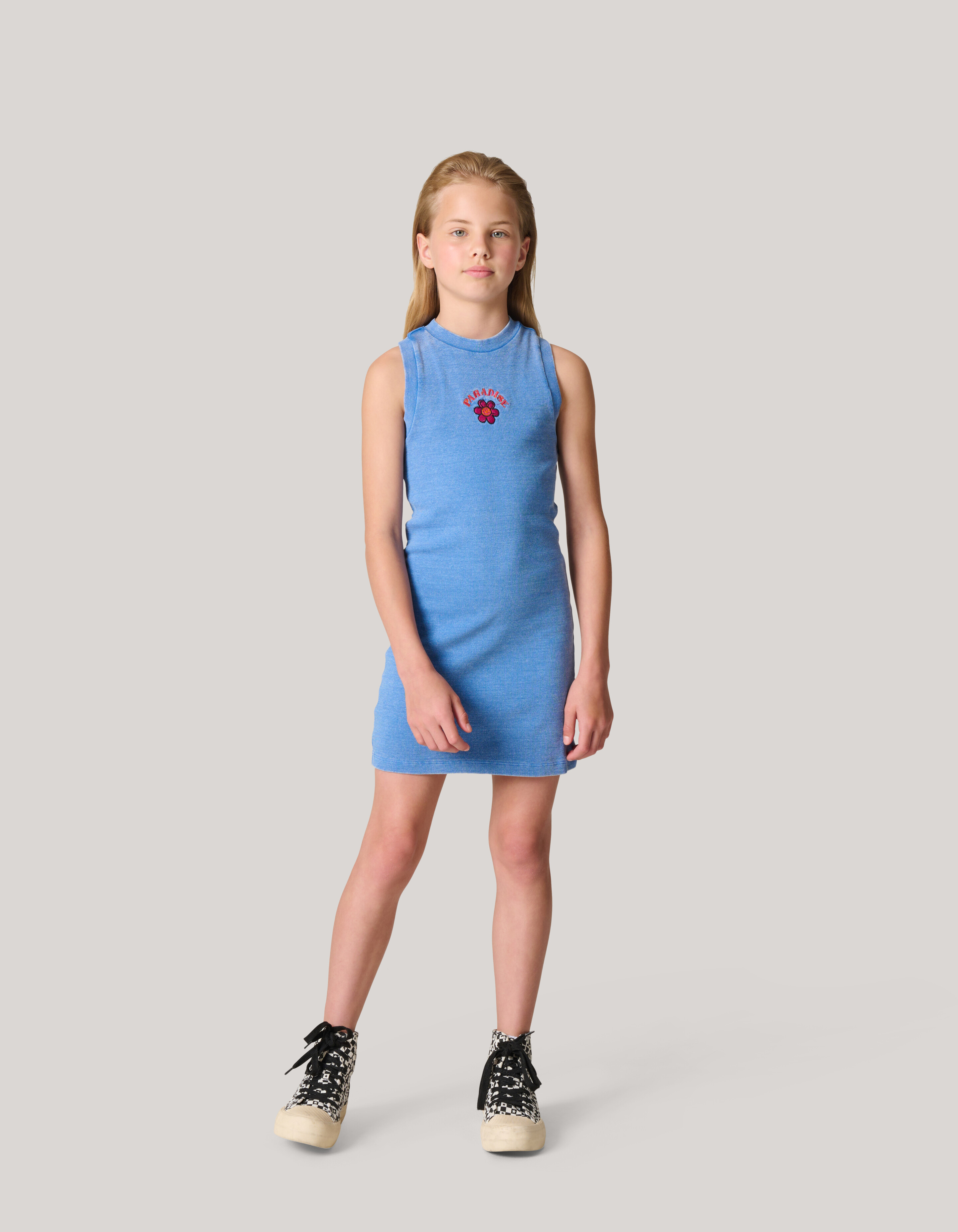 Kleid mit Rippenstickerei Blau SHOEBY GIRLS