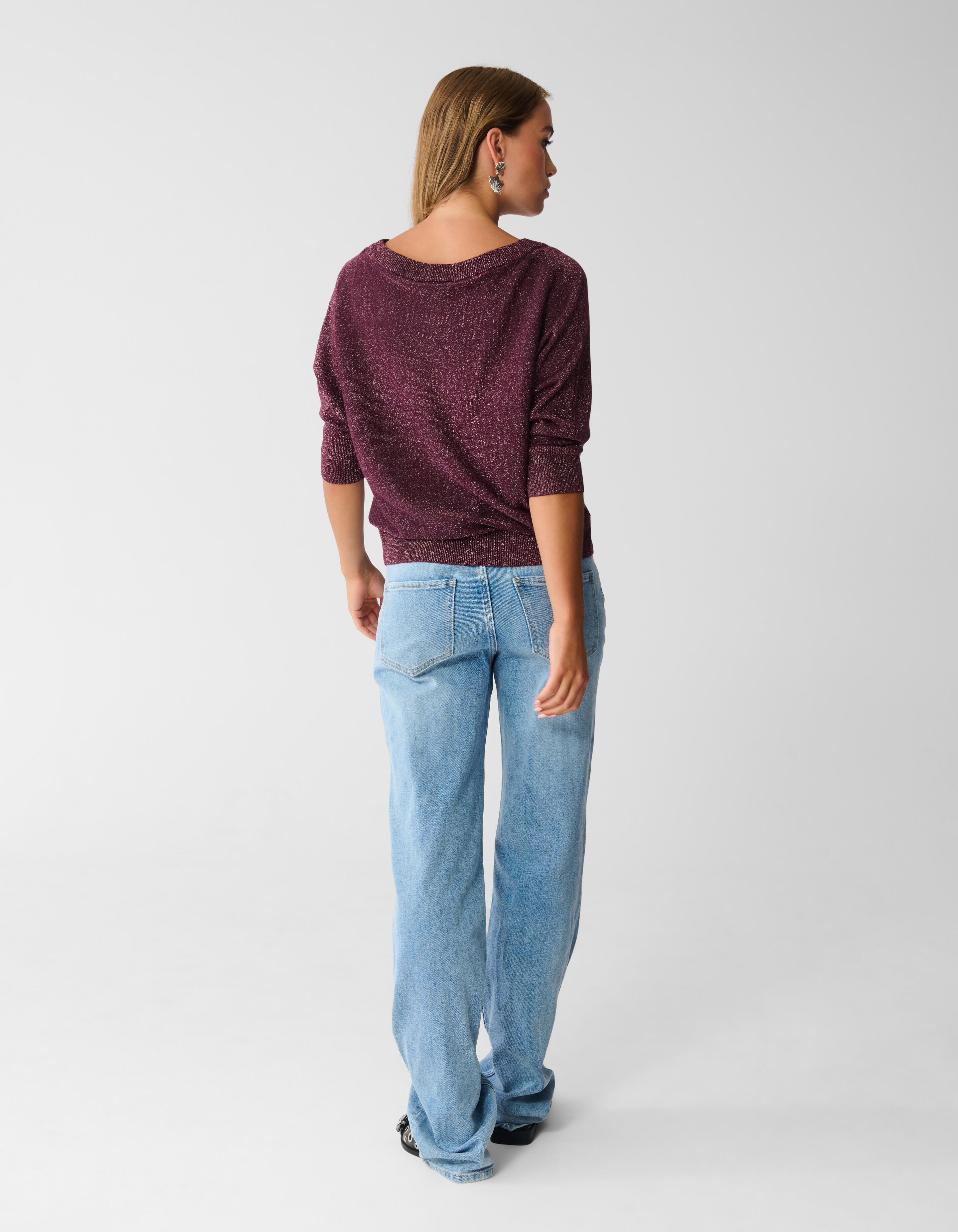 .Glitzer Fledermaus-Pullover Dunkelrot SHOEBY WOMEN
