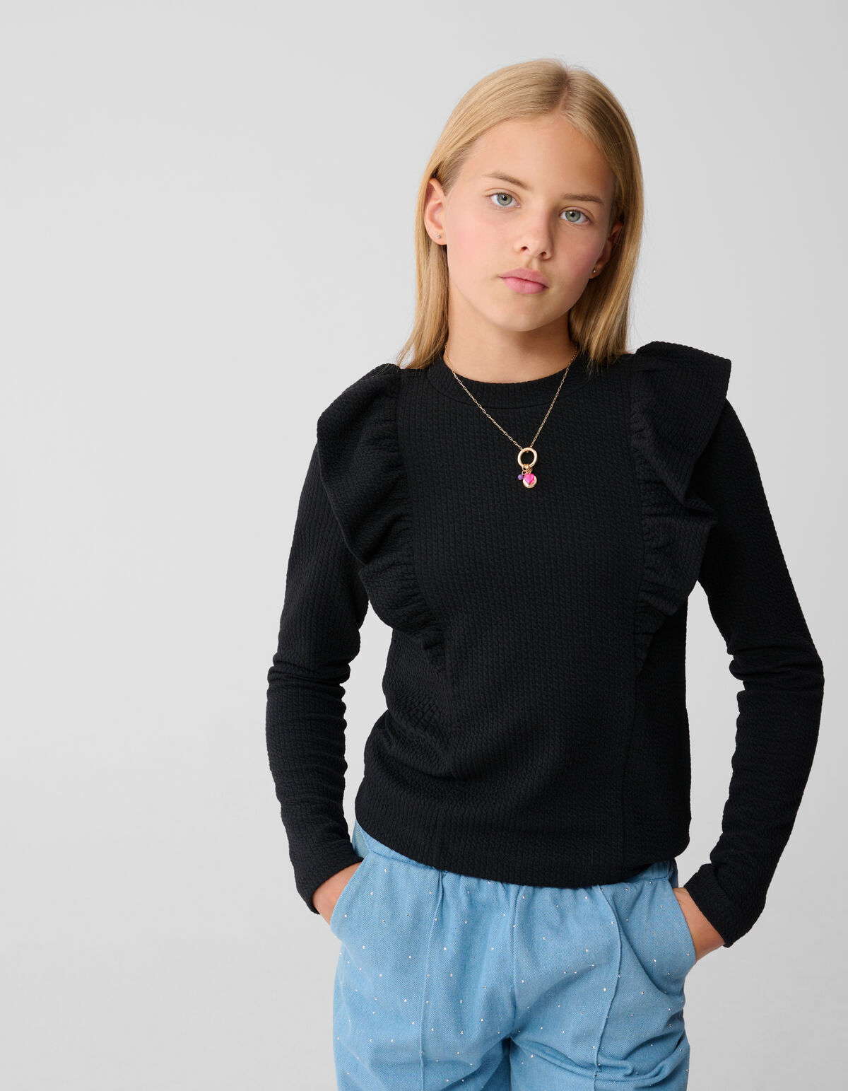 Struktur Ruffle Top Schwarz SHOEBY GIRLS