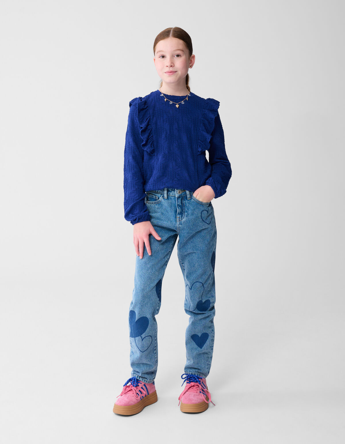 R&uuml;schen-Langarmshirt Dunkelblau SHOEBY GIRLS