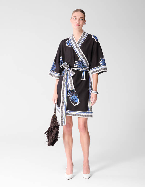 Palmendruck Kimono Kleid Braun SHOEBY WOMEN