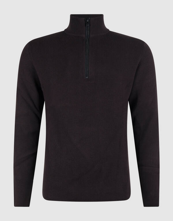 Pullover mit halbem Rei&szlig;verschluss, Strick, Dunkel SHOEBY MEN