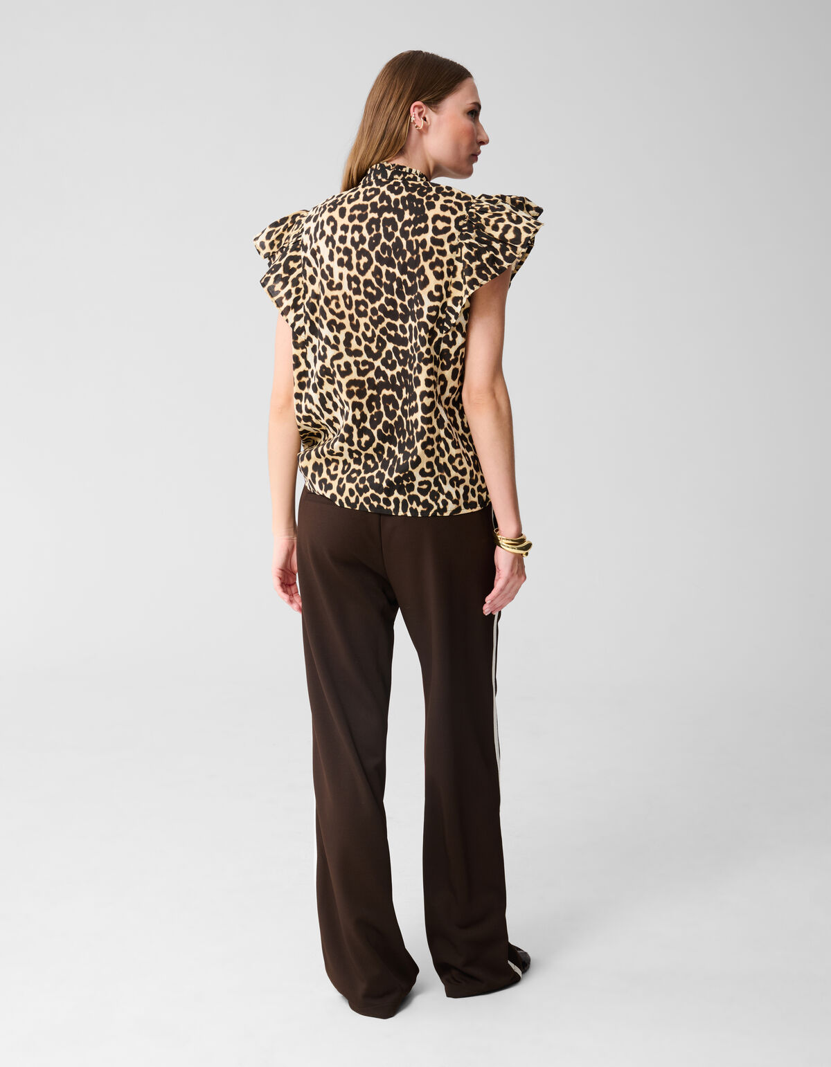 Leopard Ruffle Top Braun SHOEBY WOMEN