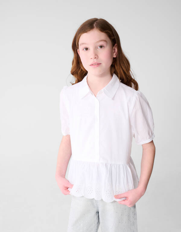 Bestickte R&uuml;schenbluse Wei&szlig; SHOEBY GIRLS