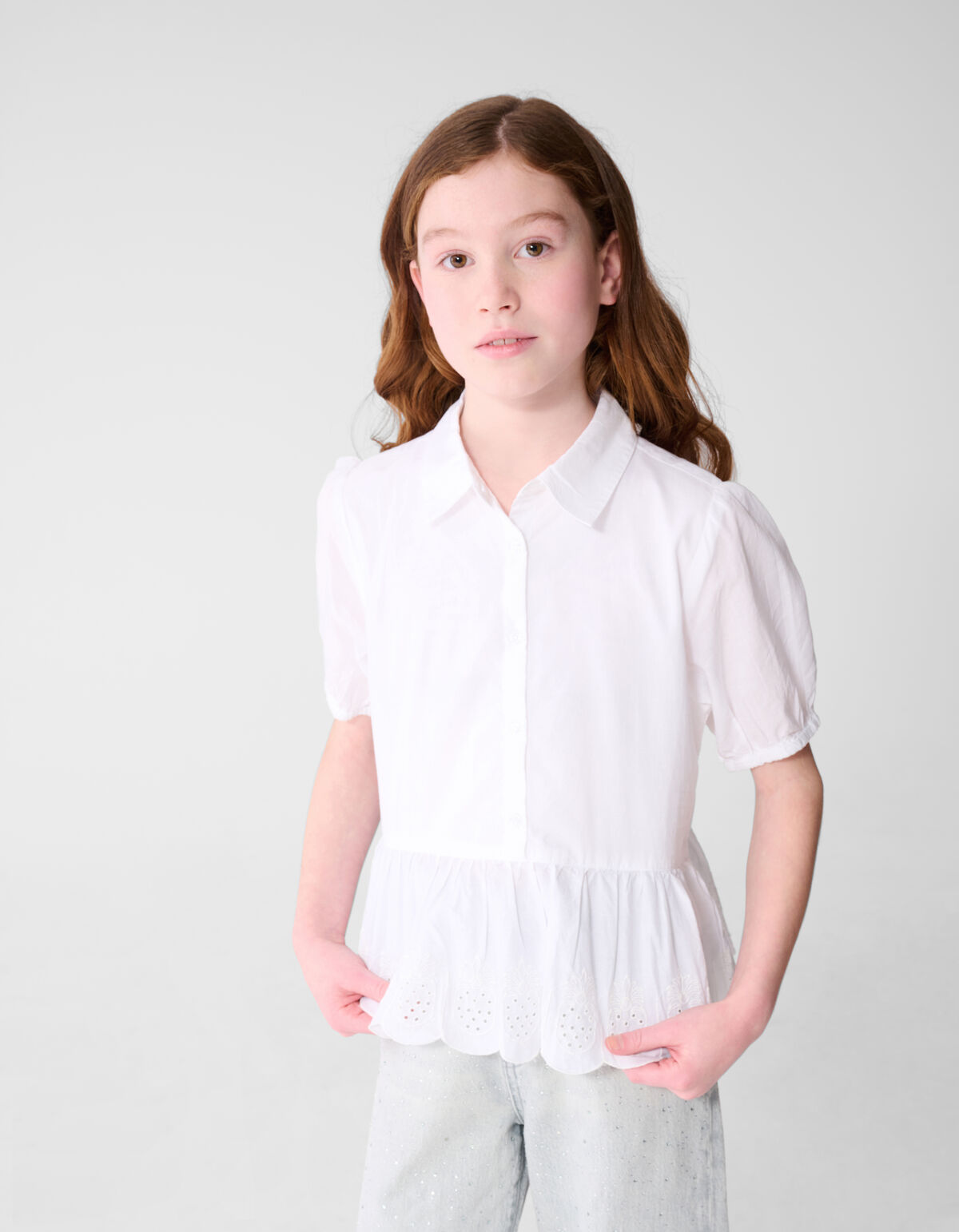 Bestickte R&uuml;schenbluse Wei&szlig; SHOEBY GIRLS