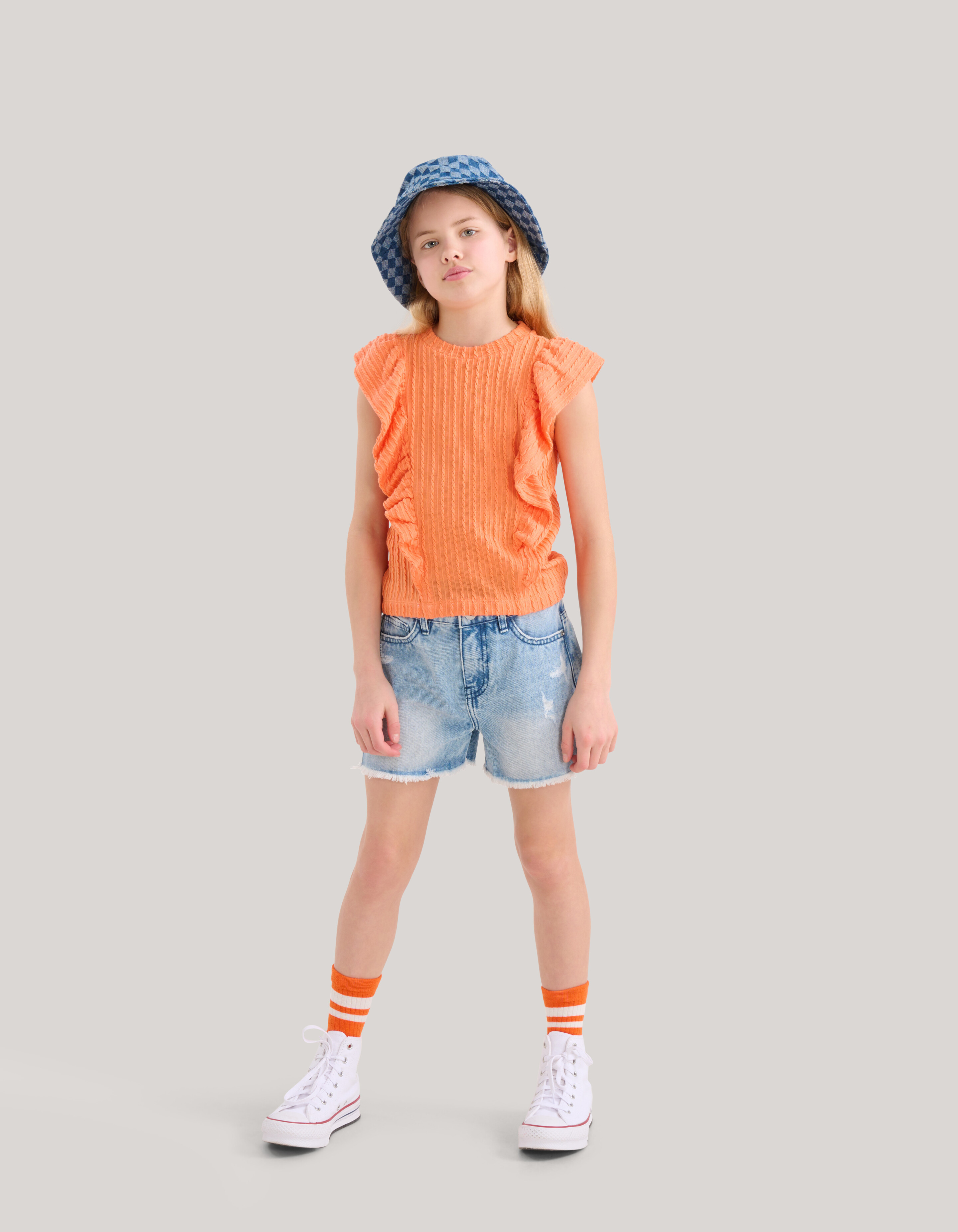 Gerafftes Rippen-Top Orange SHOEBY GIRLS