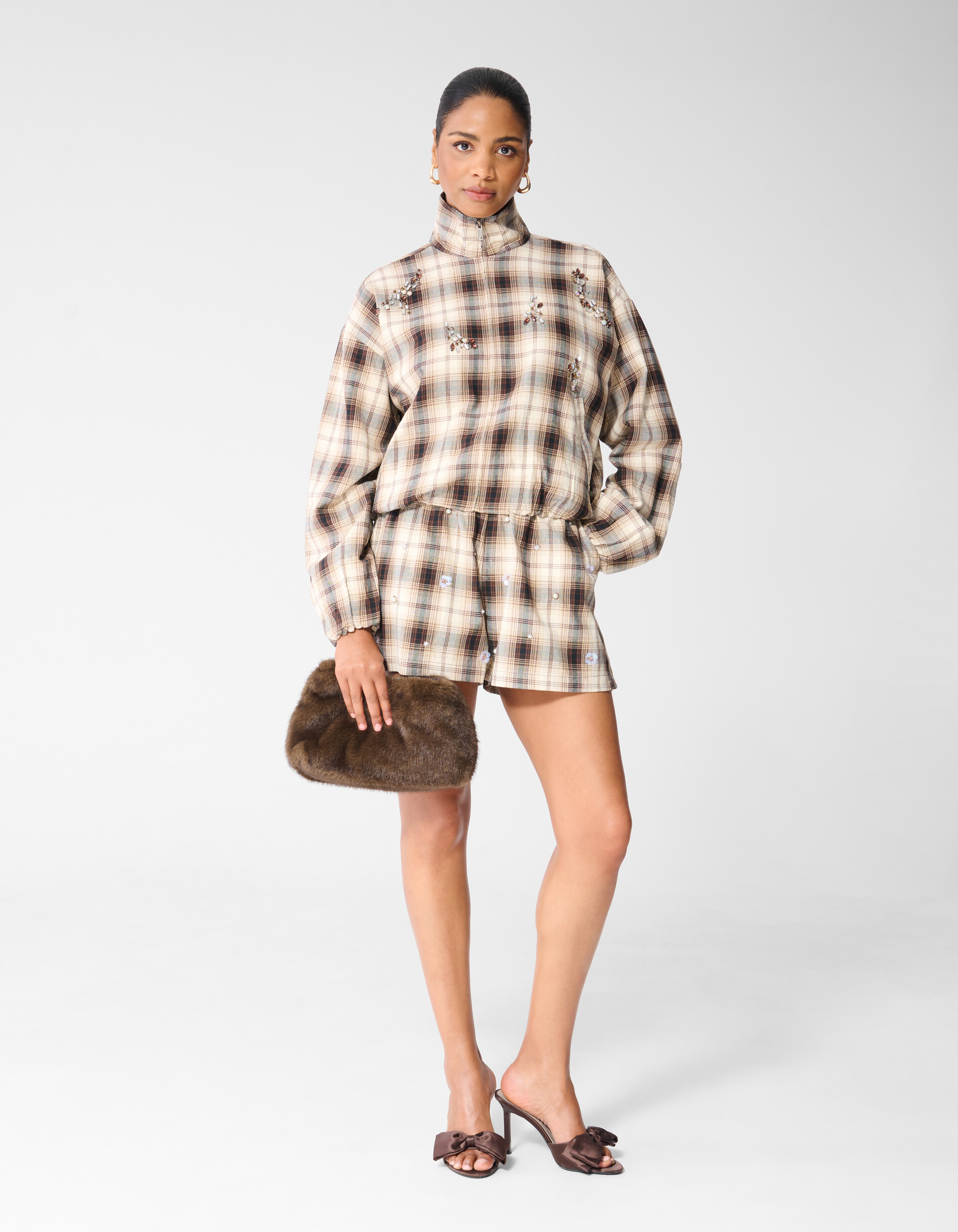 Bomberjacke mit Rautenmuster Braun SHOEBY WOMEN