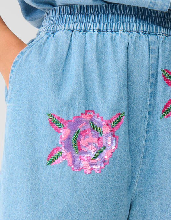 Pailletten-Denim Short Blau SHOEBY WOMEN