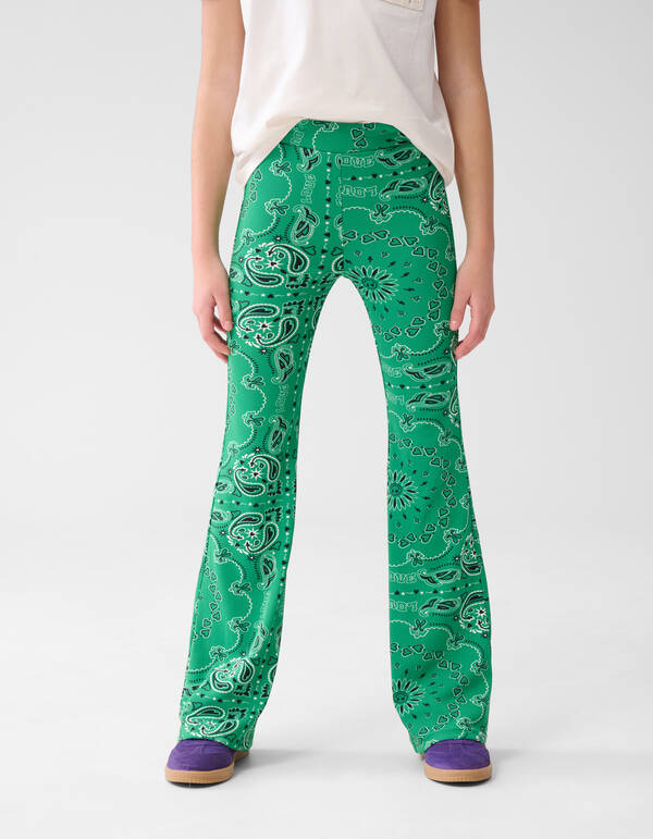 Bedruckte ausgestellte Rippen-Leggings Gr&uuml;n SHOEBY GIRLS