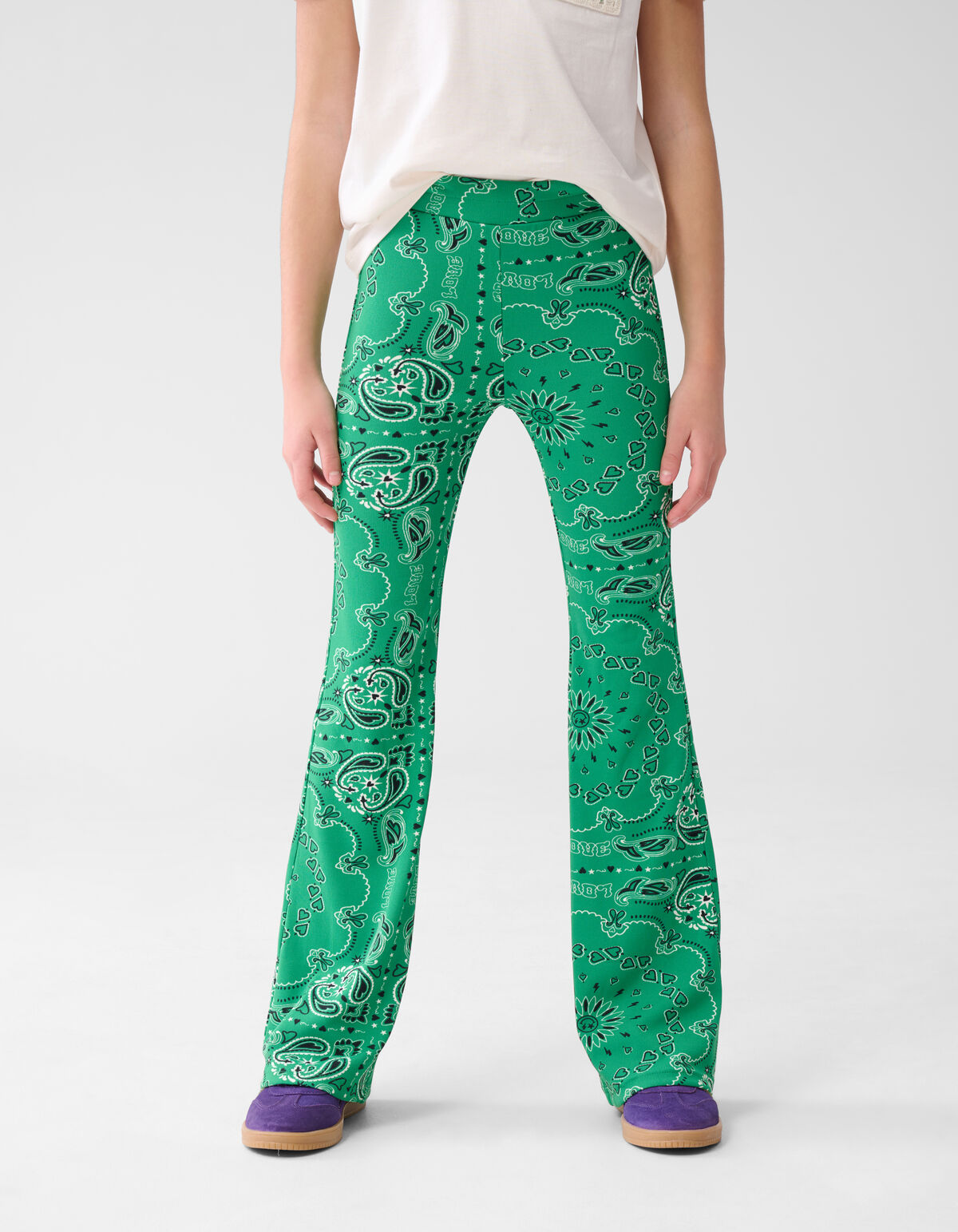 Bedruckte ausgestellte Rippen-Leggings Gr&uuml;n SHOEBY GIRLS