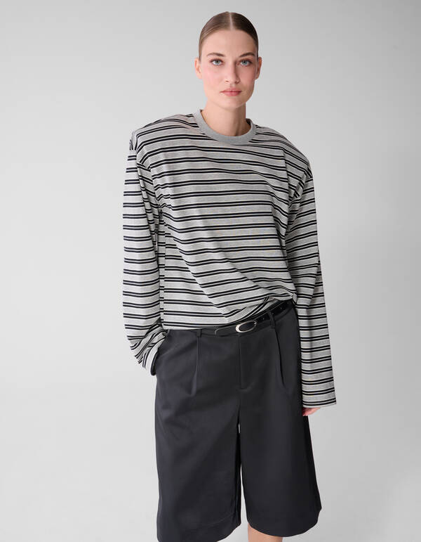 Langarmshirt mit Schulterstreifen Grau/Schwarz SHOEBY WOMEN