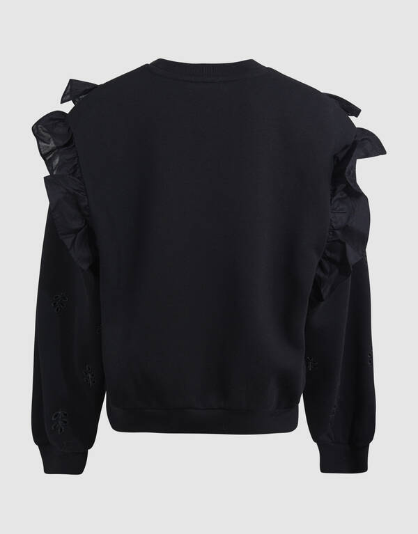 Pullover mit R&uuml;schenstickerei Schwarz SHOEBY GIRLS