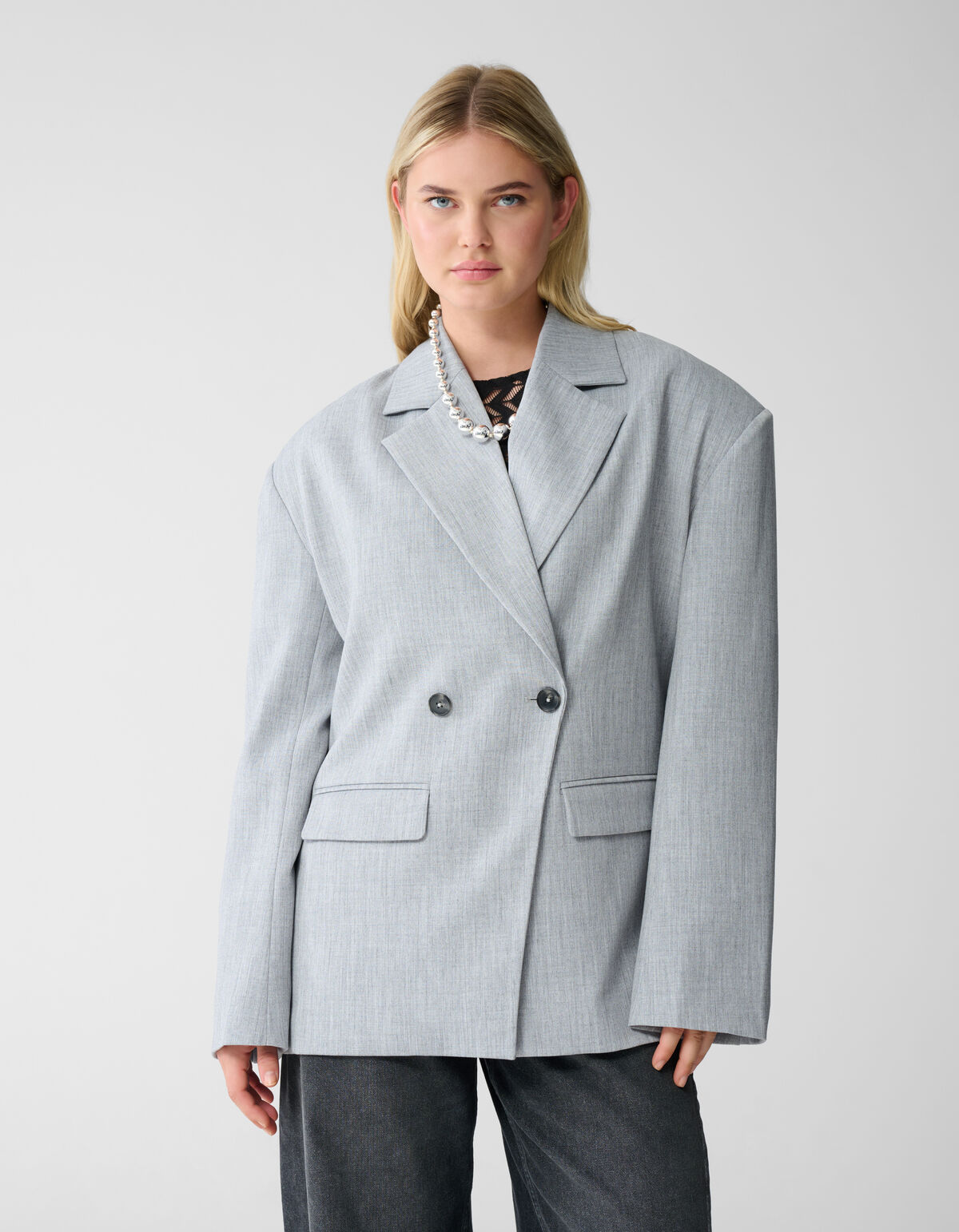 Oversized Shoulder Blazer Hellgrau SHOEBY WOMEN