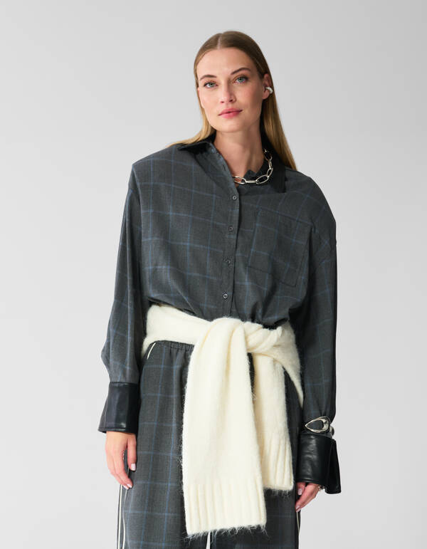 urz geschnittene Karo-Bluse in Dunkelgrau SHOEBY WOMEN
