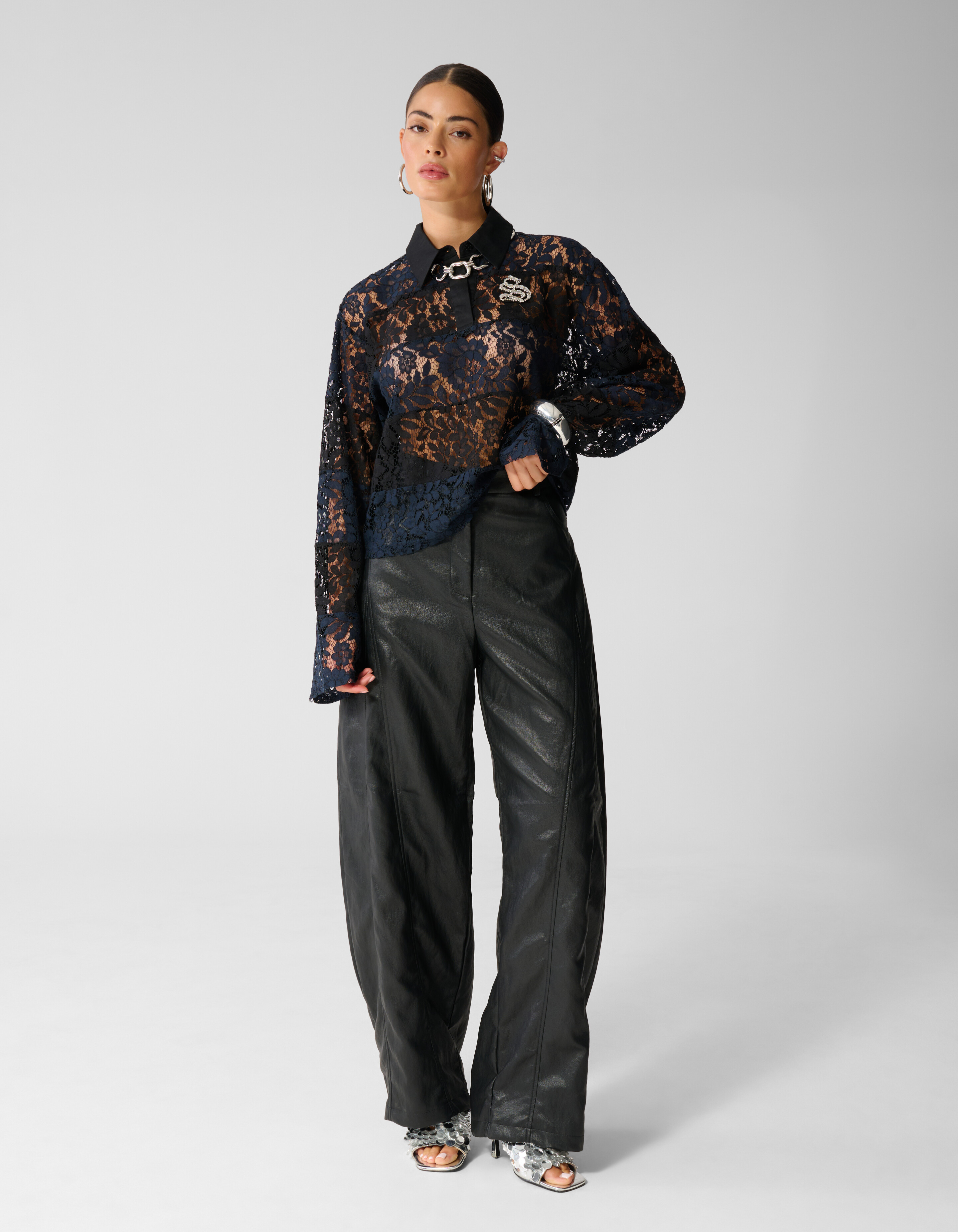 Gestreiftes Lace Polo schwarz/dunkelblau SHOEBY WOMEN