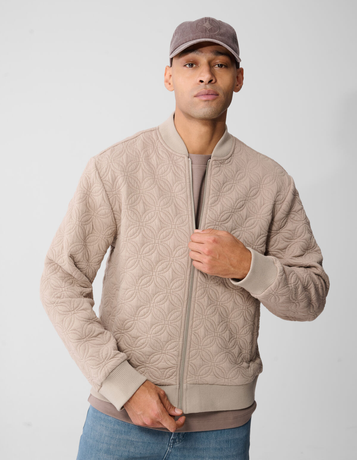 Stickerei Sweat Bomberjacke Hellbraun SHOEBY MEN