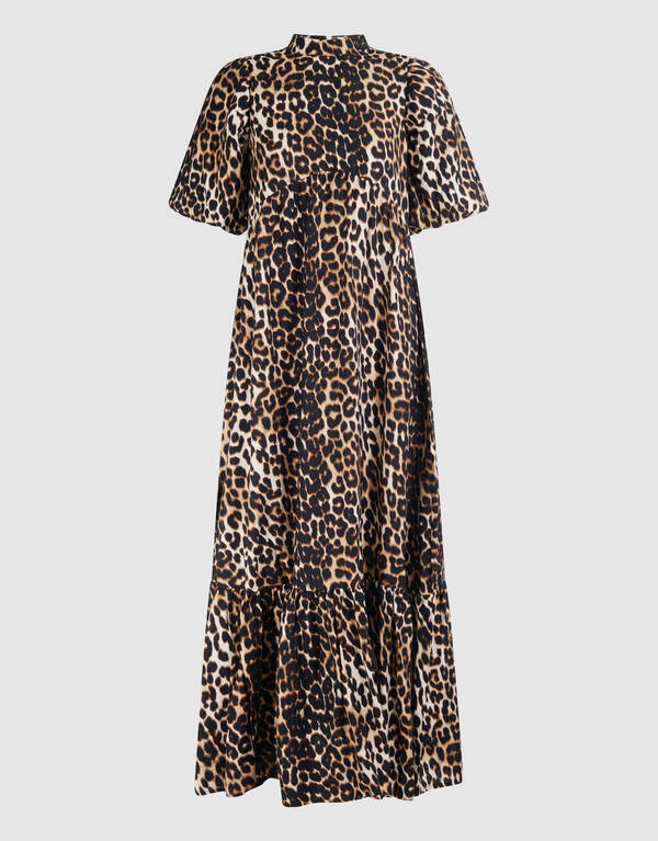 R&uuml;schen Leoparden Maxi Kleid Braun SHOEBY WOMEN