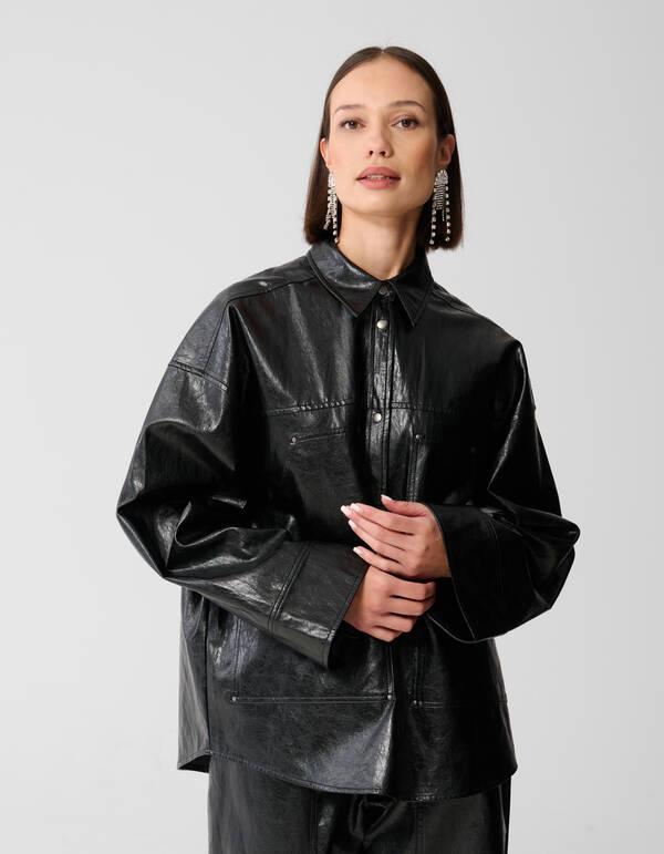 Vegane Leder-Carpenter-Bluse Schwarz SHOEBY WOMEN