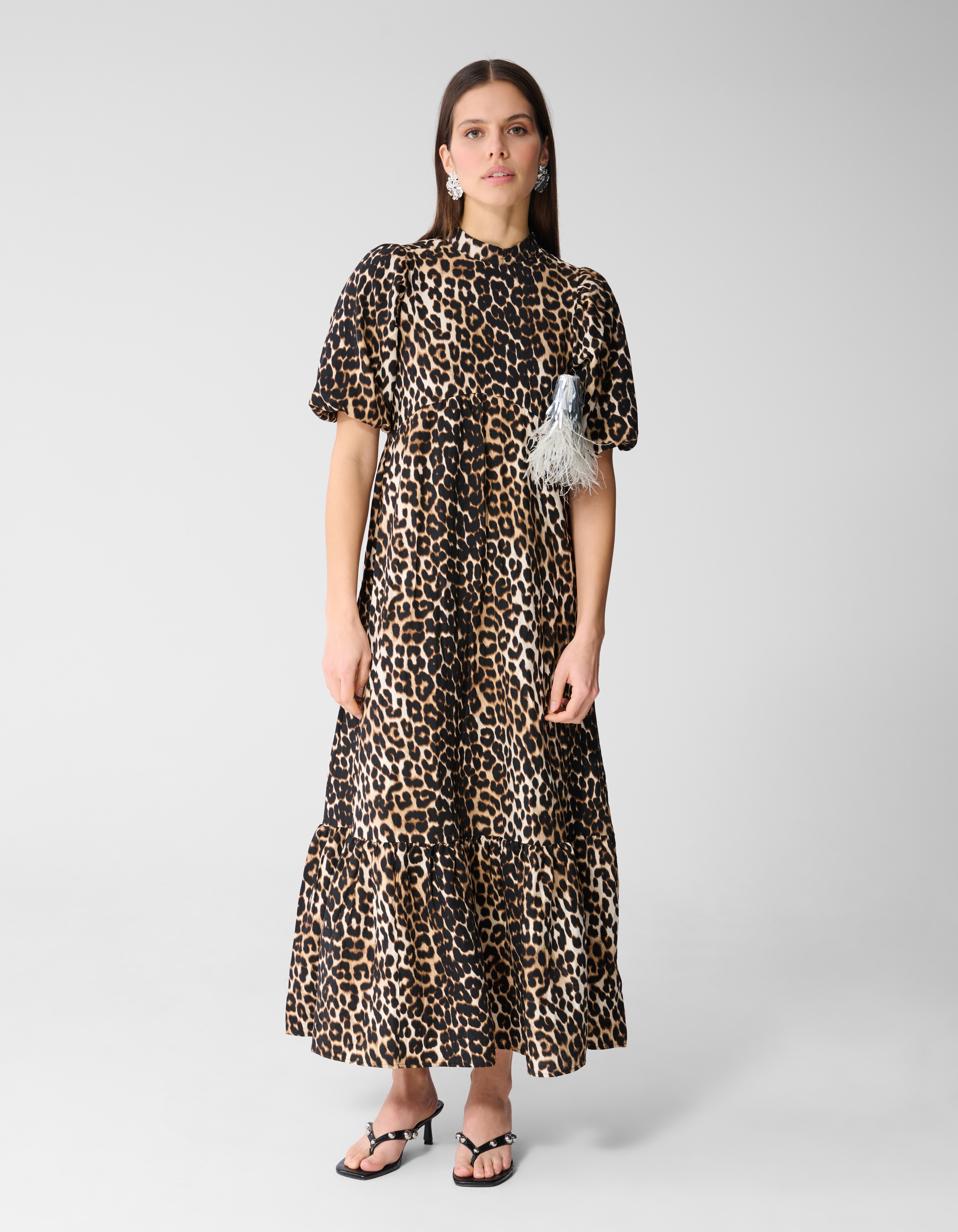 R&uuml;schen Leoparden Maxi Kleid Braun SHOEBY WOMEN