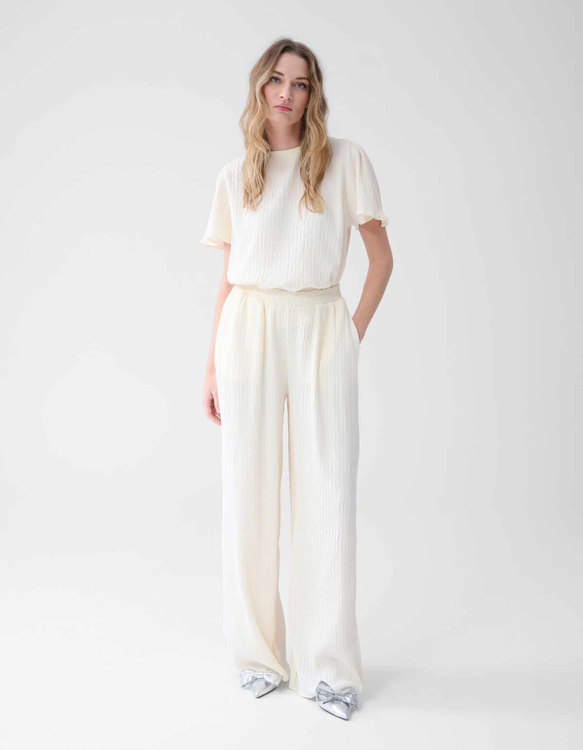 Crinkle Hose mit weitem Bein Off White SHOEBY WOMEN