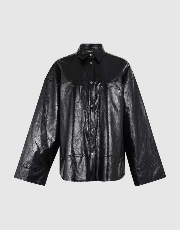 Vegane Leder-Carpenter-Bluse Schwarz SHOEBY WOMEN