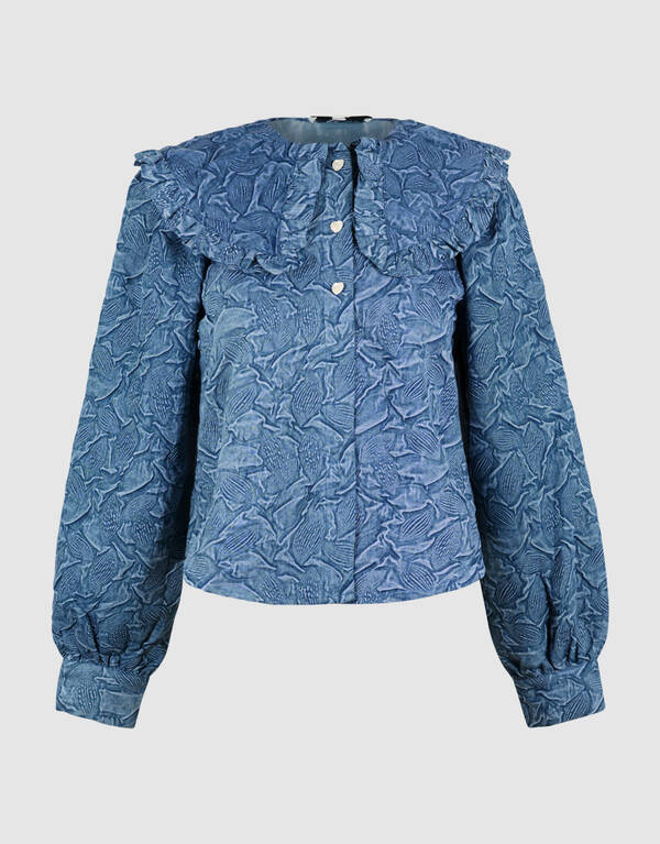 Jeansbluse mit gro&szlig;em Kragen, Blau SHOEBY WOMEN