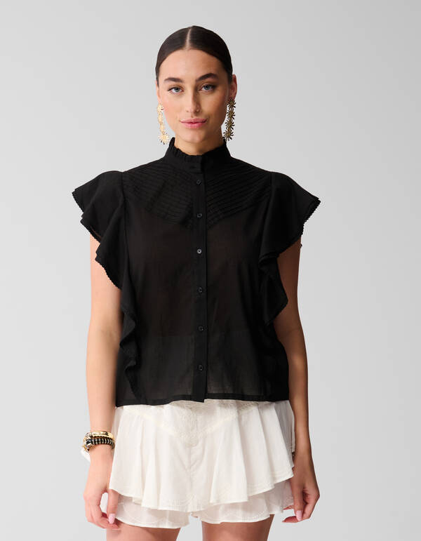 Pintuck-R&uuml;schen-Top Schwarz SHOEBY WOMEN