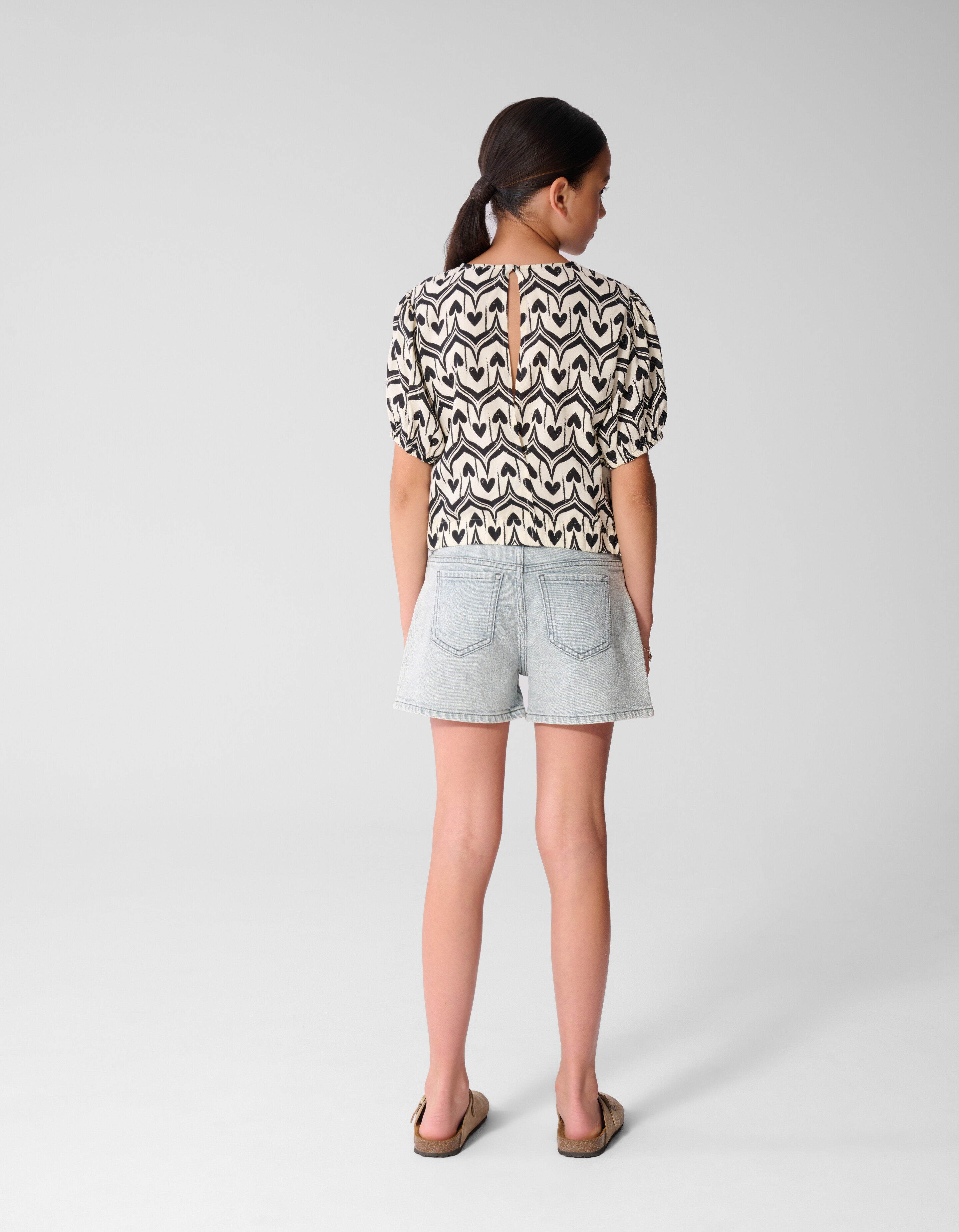 Heart Print Top Gebrochen Wei&szlig;/Schwarz SHOEBY GIRLS