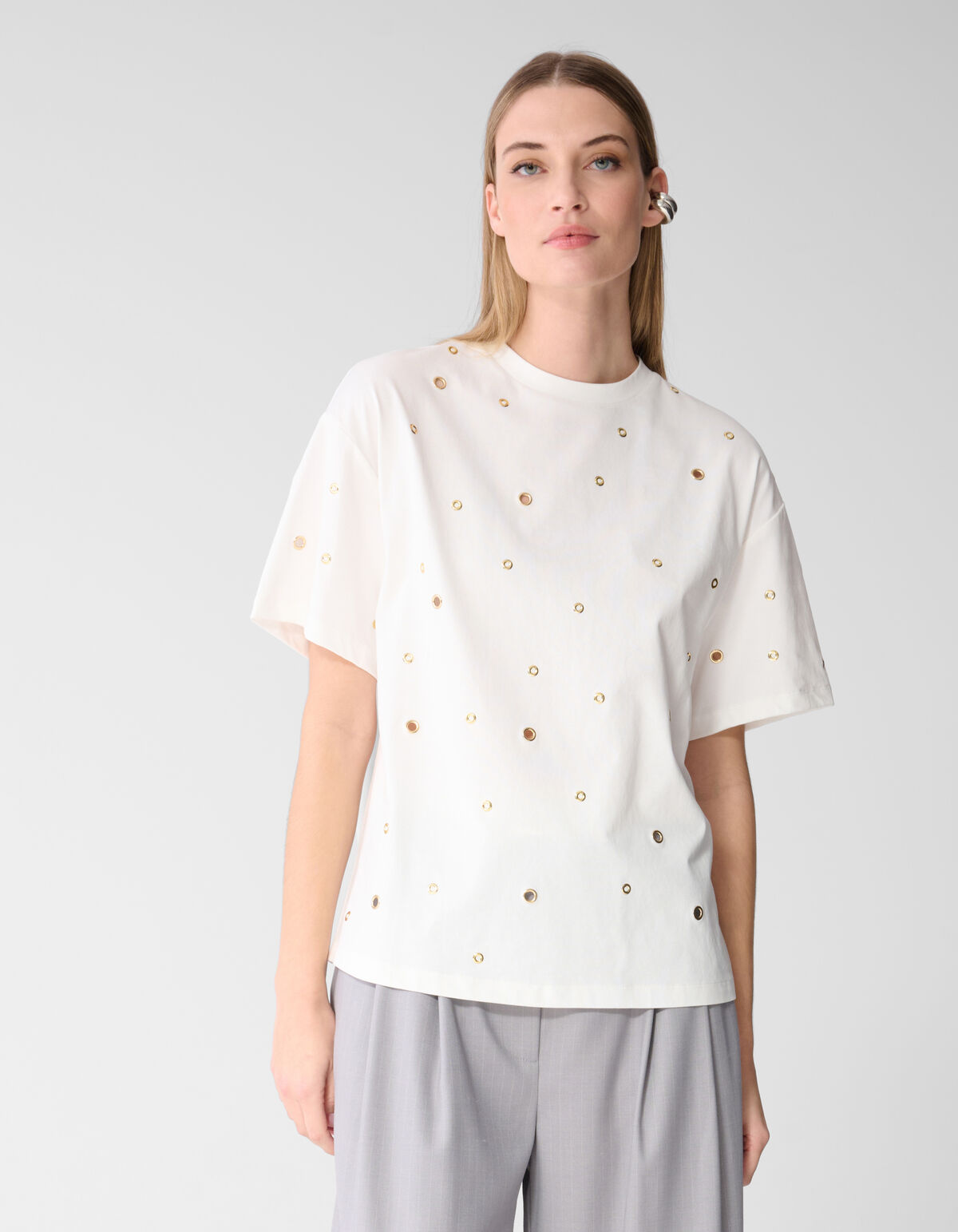 Oversized T-Shirt mit &Ouml;sen Wei&szlig; SHOEBY WOMEN