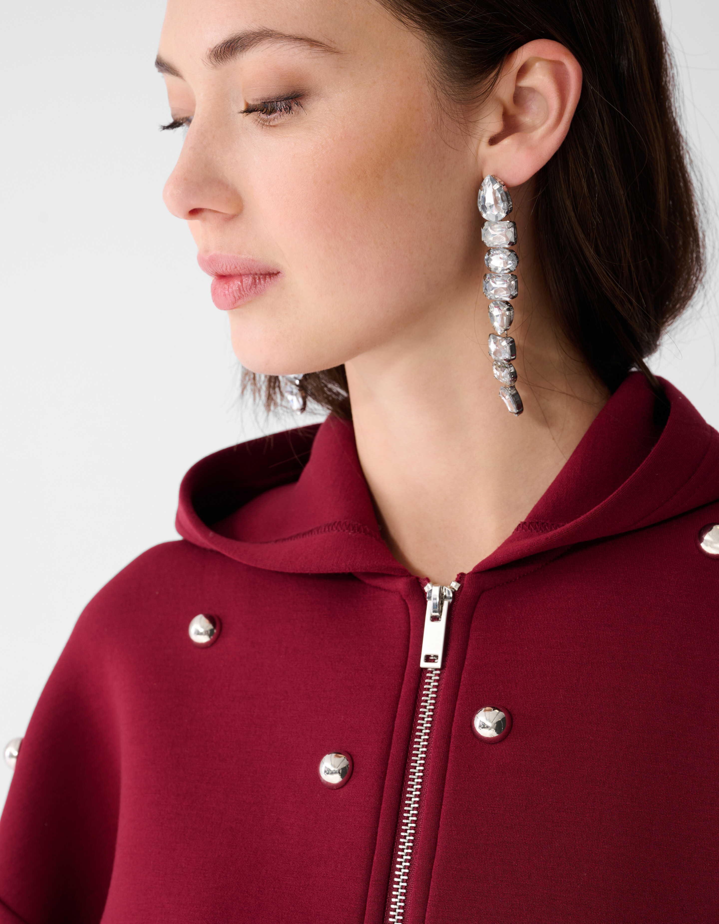 Oversize-Kapuzenweste mit Nieten, dunkelrot SHOEBY WOMEN