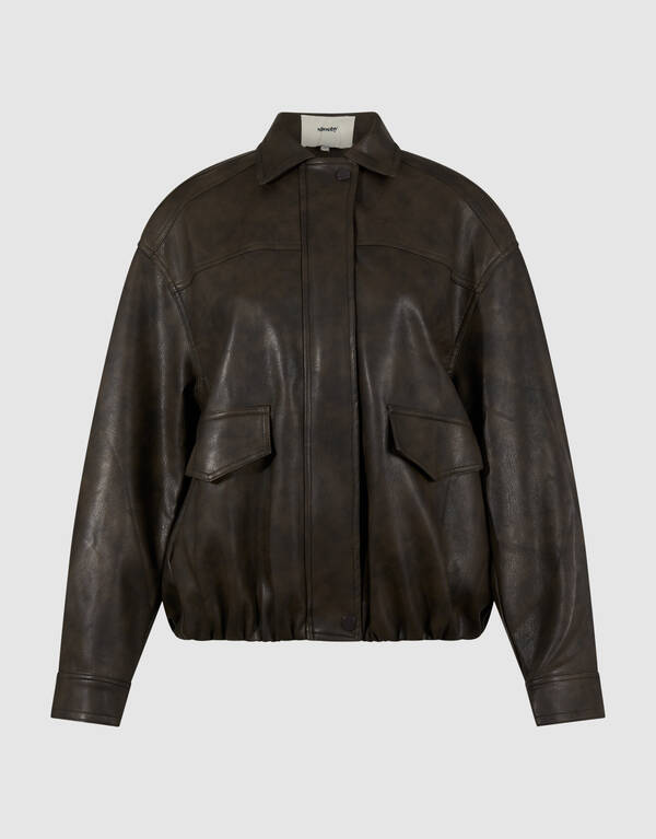 Washed Vegan Leder Bomberjacke Braun SHOEBY WOMEN