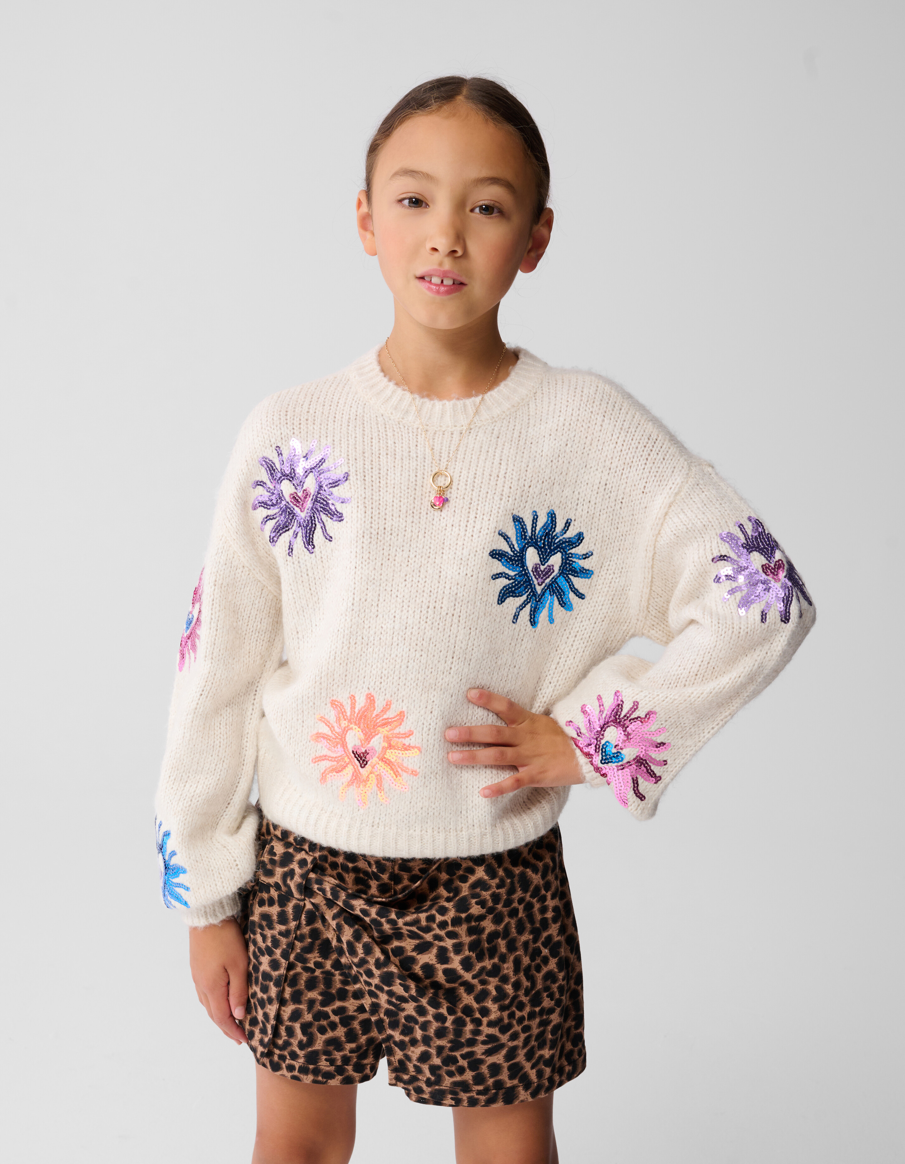 Pailletten Strickpullover Gebrochen Wei&szlig; SHOEBY GIRLS